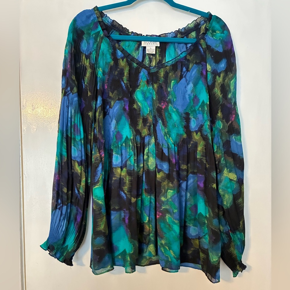 Allison Taylor Vibrant Blue and Green Blouse